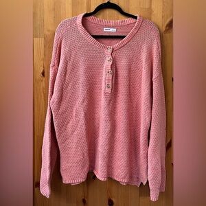 Sonoma Women's Light Orange Long Sleeve Chunky Knit Henley Sweater - Size L